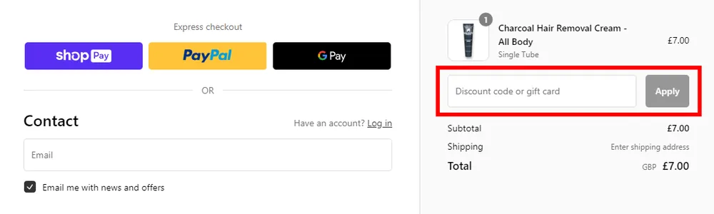 Screenshot showing where to apply a Baldape Parlour promo code at checkout on www.baldapeparlour.com.