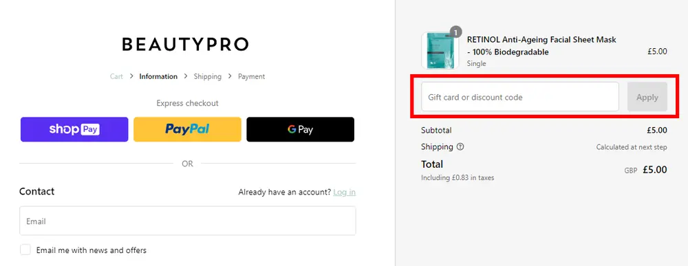 Instructions how to enter a verified discount code for BeautyPro on beautypro.com