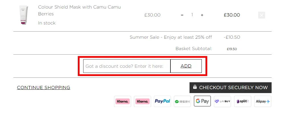 Instructions how to enter a verified discount code for Christophe Robin on christopherobin.co.uk