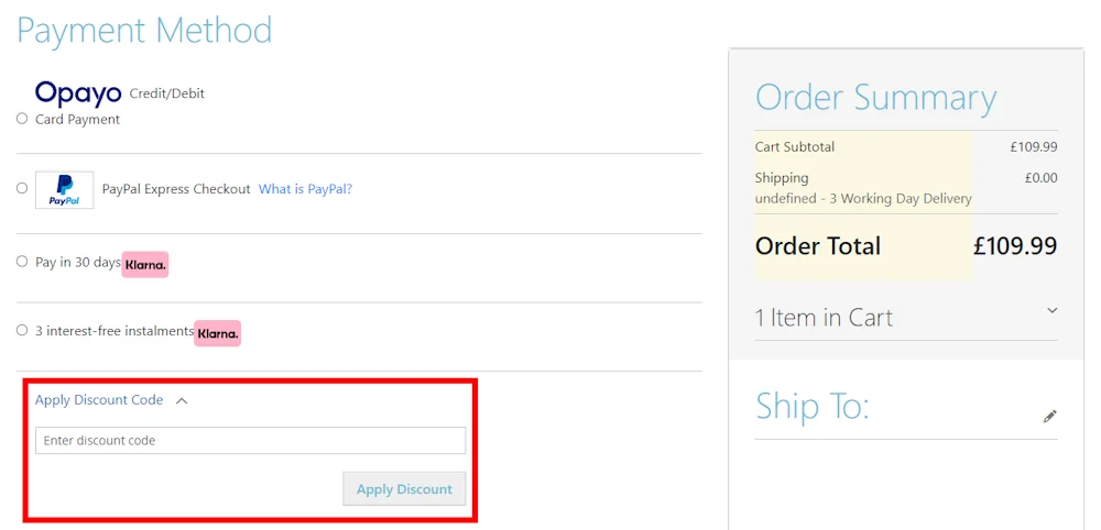 Screenshot showing where to apply a Sewing Online promo code during checkout on www.sewing-online.com