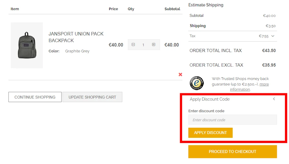 Screenshot showing where to apply a Maes & Hills Collection promo code during checkout on maeshillscollection.com.