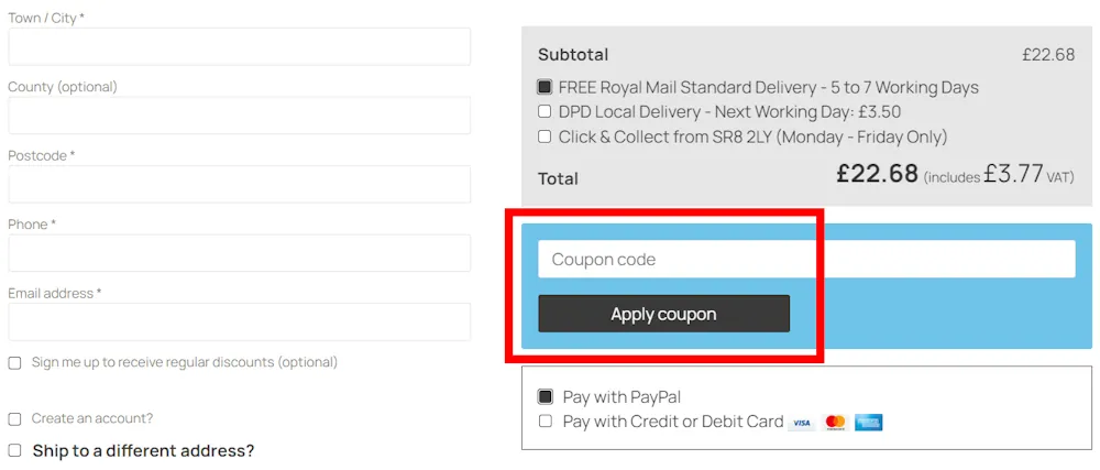 Screenshot of how to enter a verified discount code for Vapour on vapour.com