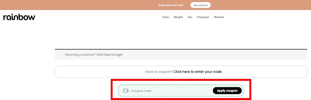 Screenshot showing where to apply a Rainbow Labs promo code during checkout on rainbowlabs.co.uk.