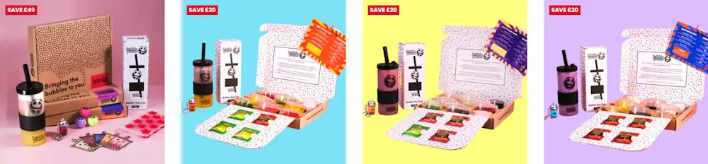 Discounted bubble tea kits using Bubble Panda voucher codes when making a purchase on bubblepanda.com