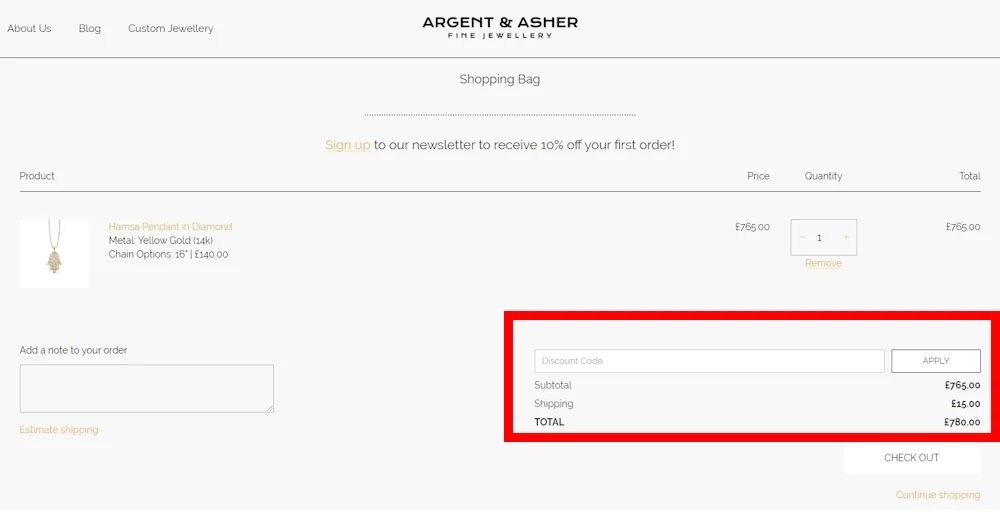 Instructions on how to enter our verified discount code for Argent & Asher on argent-asher.com