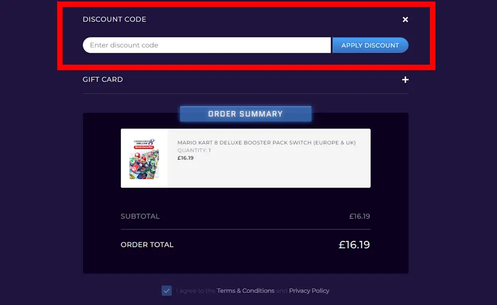 Screenshot showing where to apply a CDKeys discount code during checkout on www.cdkeys.com.