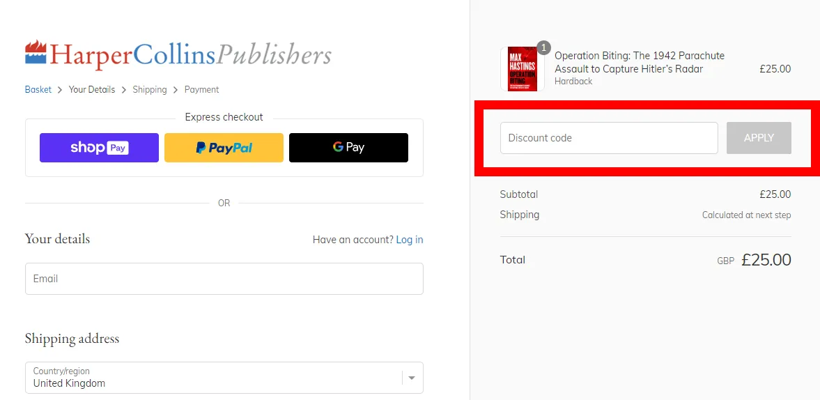 Verified instructions on how to enter our HarperCollins voucher code at checkout.