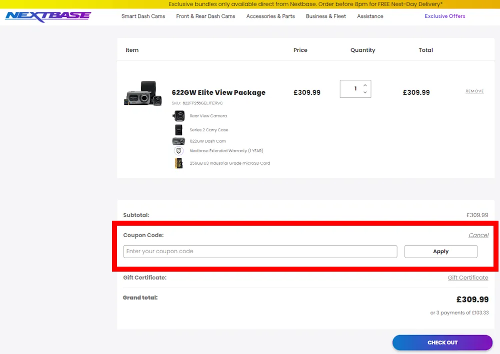 Verified instructions on how to enter our Nextbase discount code at checkout.