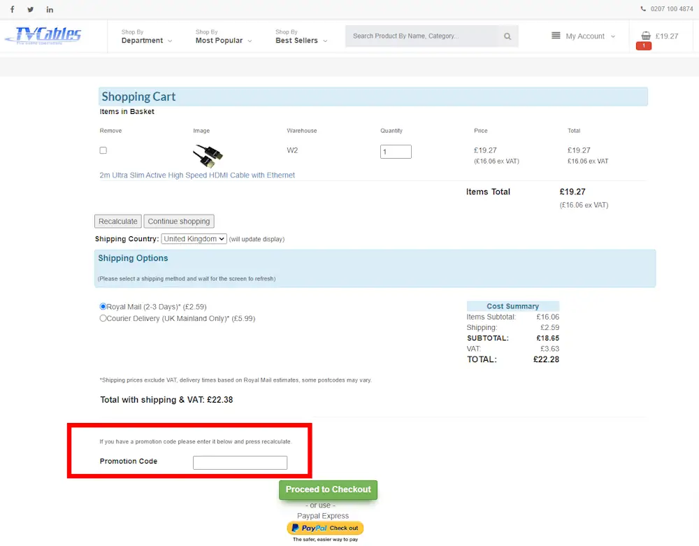 How to enter verified discount codes for TVCables on tvcables.co.uk