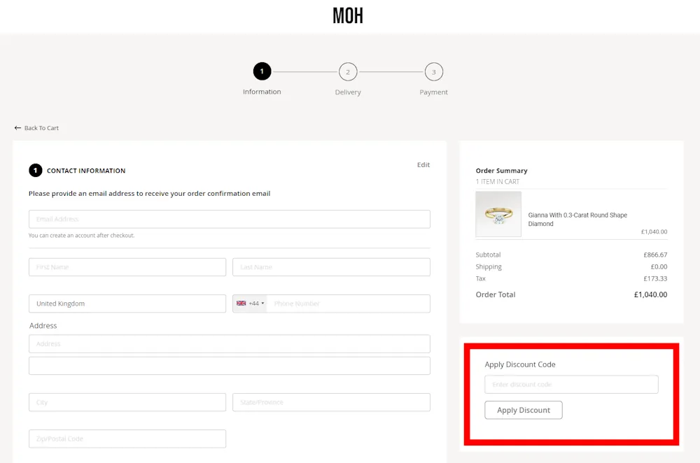 Discounted jewellery from MOH using voucher codes.