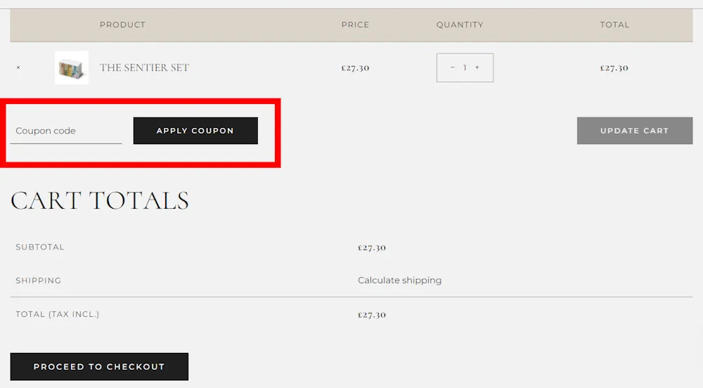 Instructions how to enter a discount code for Sentier on sentierfragrance.com