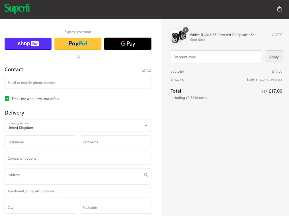 Instructions on how to enter a SuperFi discount code at checkout on superfi.co.uk