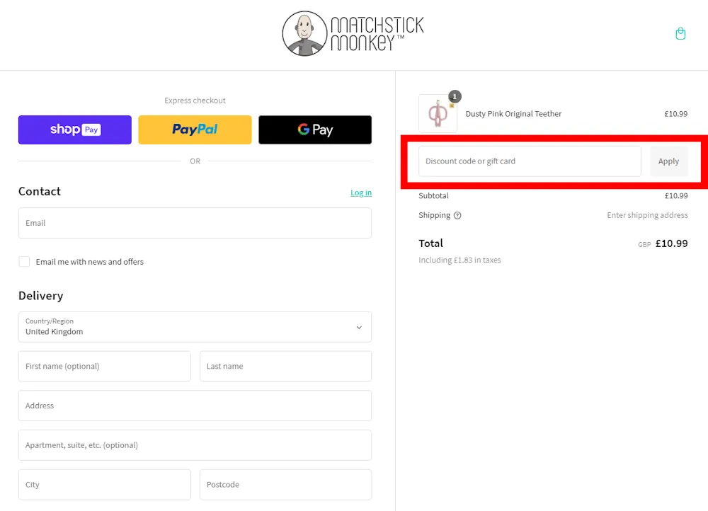 Verified instructions on how to enter our Matchstick Monkey voucher code on matchstickmonkey.co.uk