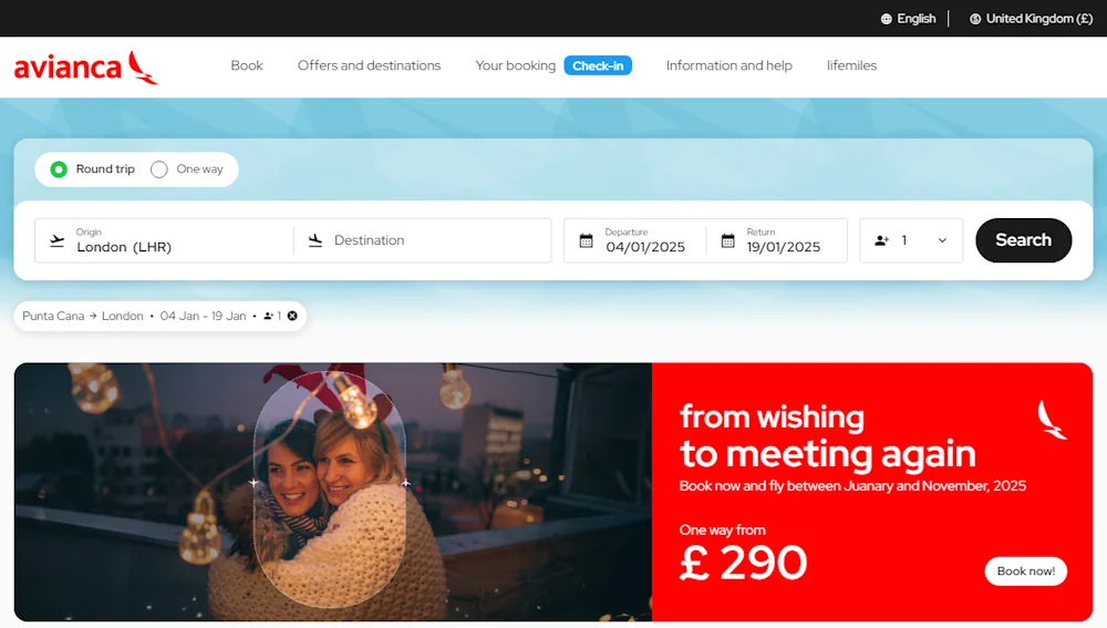 Screenshot of where to enter a avianca voucher code on www.avianca.com