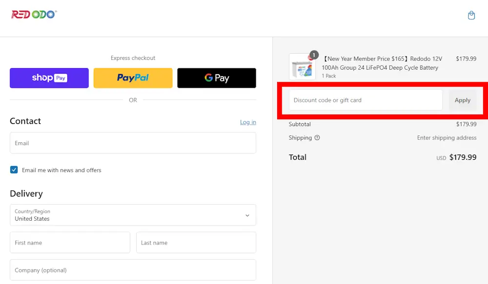 Verified instructions on how to enter our redodo power voucher code at checkout.