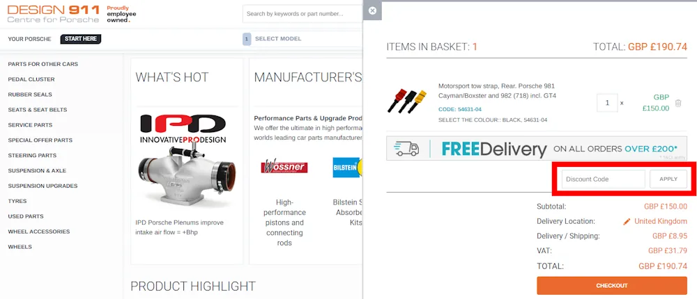 Instructions on how to enter our verified discount code for Design 911 at checkout on design911.co.uk.