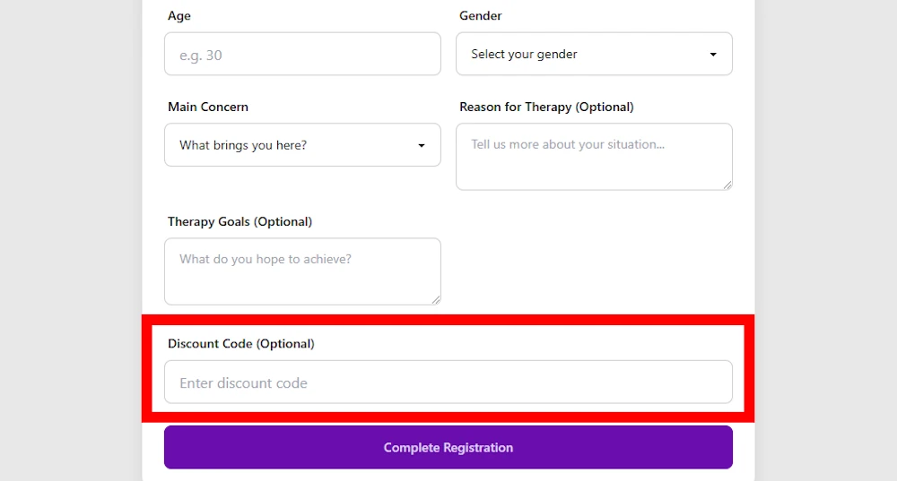 Instructions on how to enter our verified discount code for Psychotherapy Unlimited at checkout on psychotherapyunlimited.com.