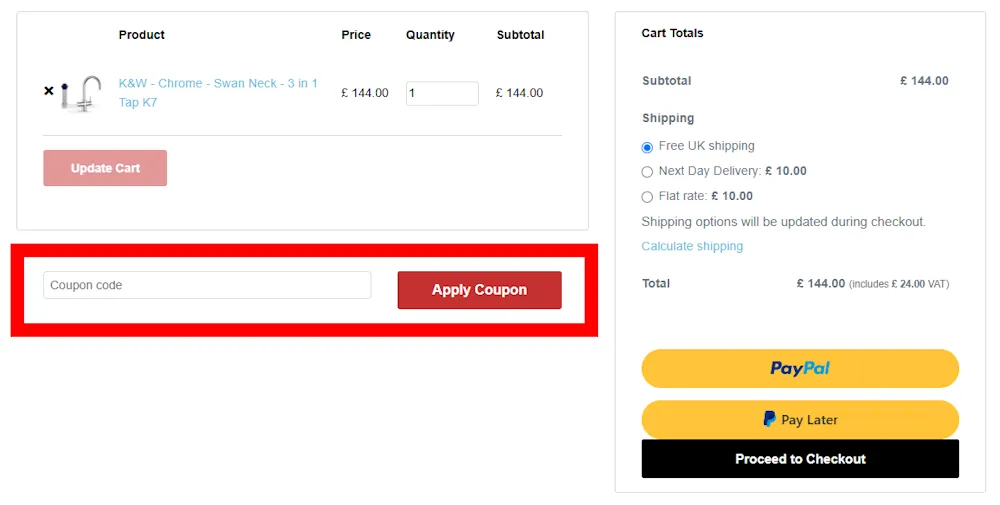 Screenshot showing where to apply a Fahren promo code during checkout on fahrenuk.com.