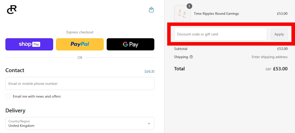 Screenshot showing where to apply a Retro Chic promo code during checkout on retrochicitaly.com.